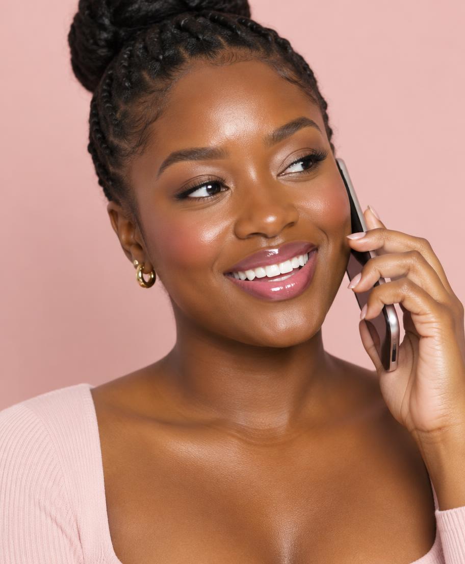 African woman wearing Right On Gloss lip gloss