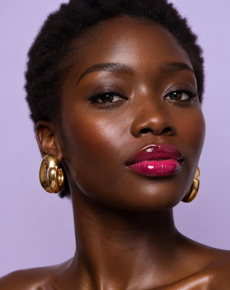 African woman wearing Right On Gloss lip gloss